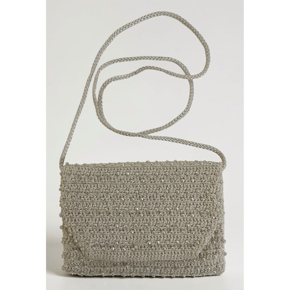Vintage La Regale Ivory Crochet Faux Pearl Evening Shoulder Bag Handmade Wedding